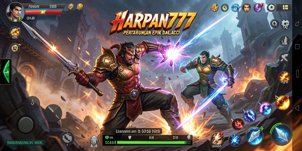 Screenshot permainan HARAPAN777 dengan aksi pertarungan yang mendebarkan.
