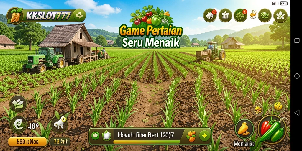 Tampilan gameplay KKSLOT777 yang menggambarkan pertanian yang indah.