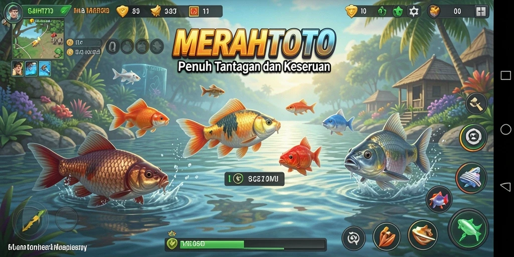 Tampilan gameplay <strong>MERAHTOTO</strong> yang menarik saat memancing ikan.