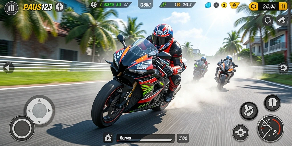 Tampilan menarik dari gameplay balap motor PAUS123.