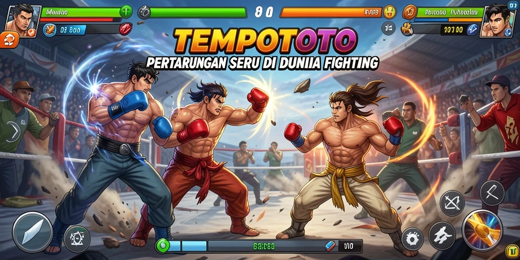 Screenshot gameplay TEMPOTOTO yang menunjukkan pertarungan seru.