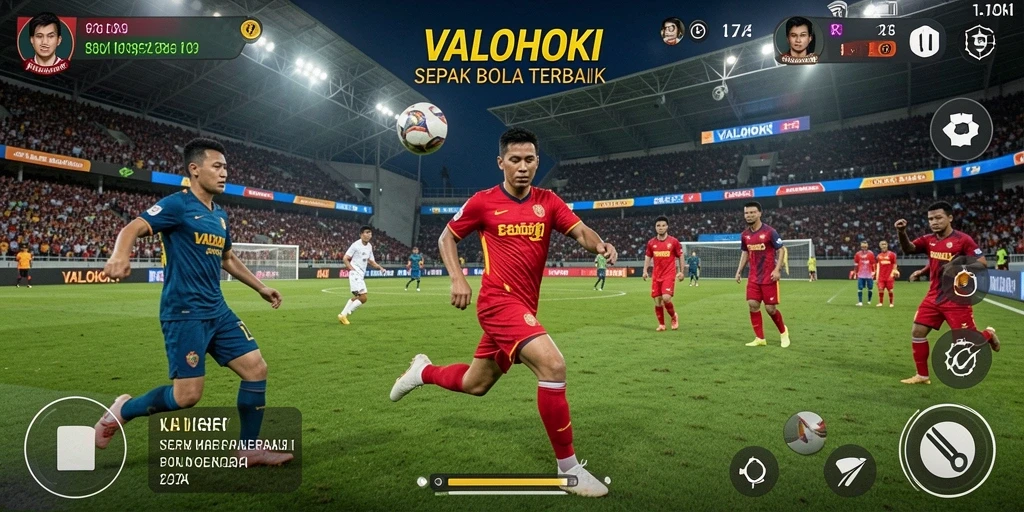 Tangkapan layar VALOHOKI menampilkan aksi sepak bola yang mendebarkan dan menantang.
