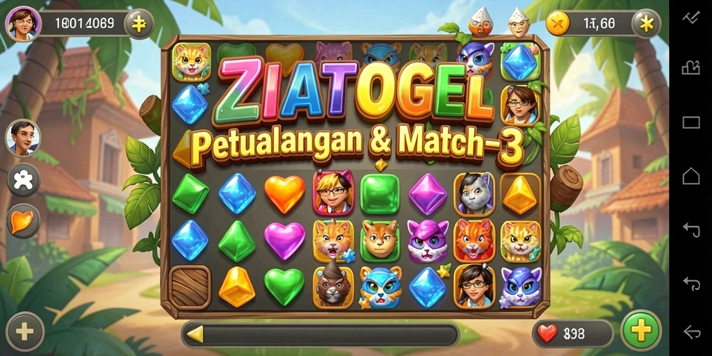 Screenshot utama ZIATOGEL menunjukkan gameplay seru dalam permainan Match-3.
